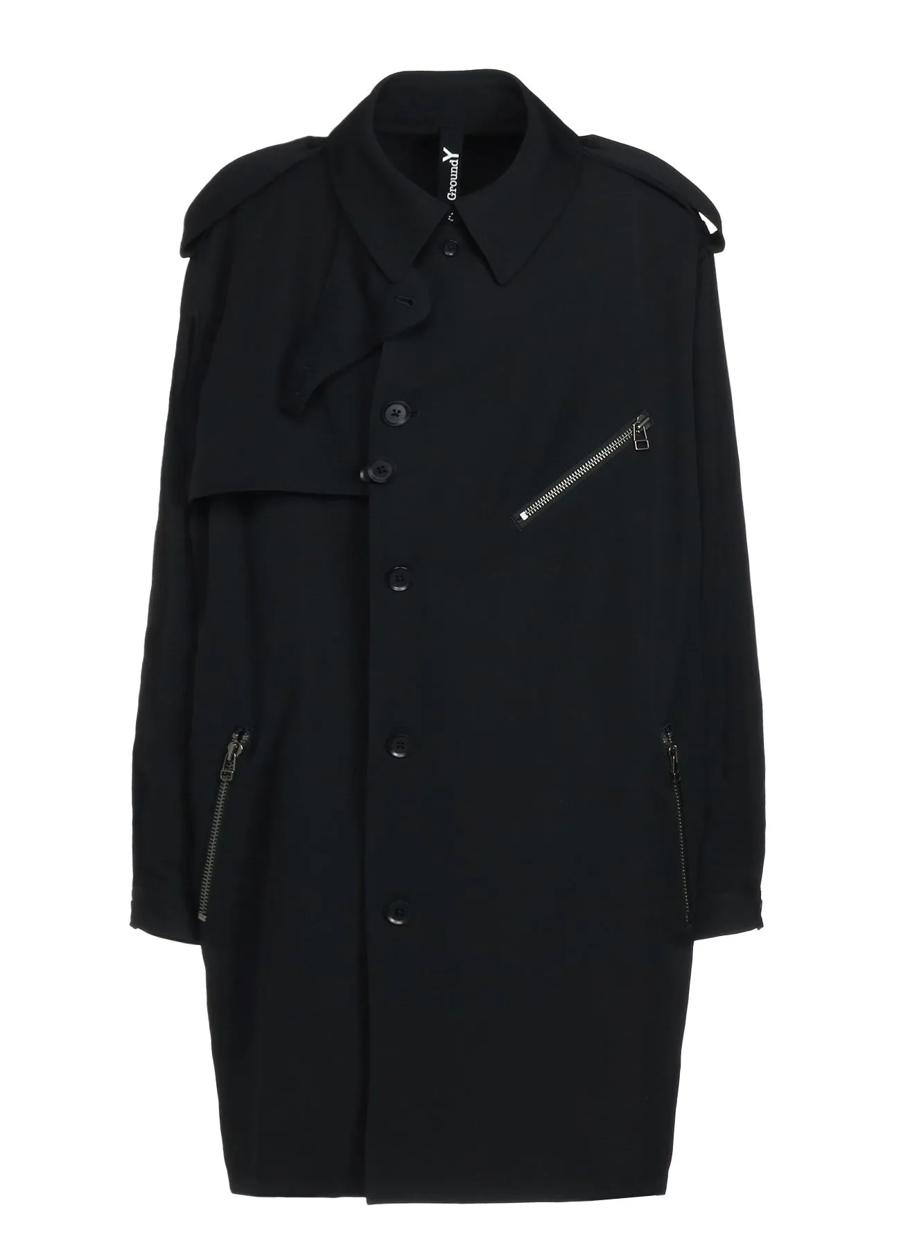 WOOL GABARDINE ZIPPER POCKET TRENCH COAT