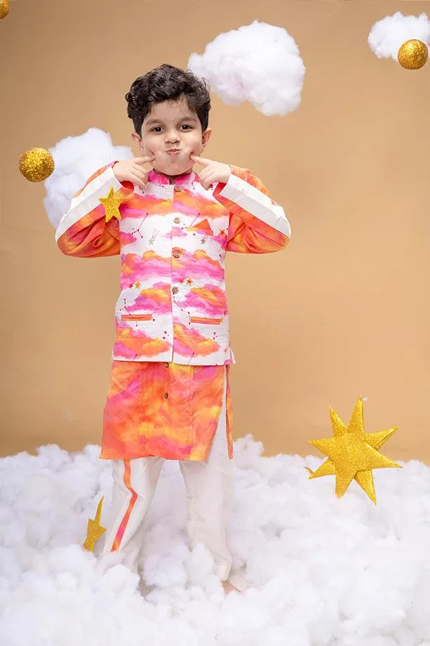 You Are My Sunshine Off-White Bandi Kurta and Off-White Pants Set  for Boys